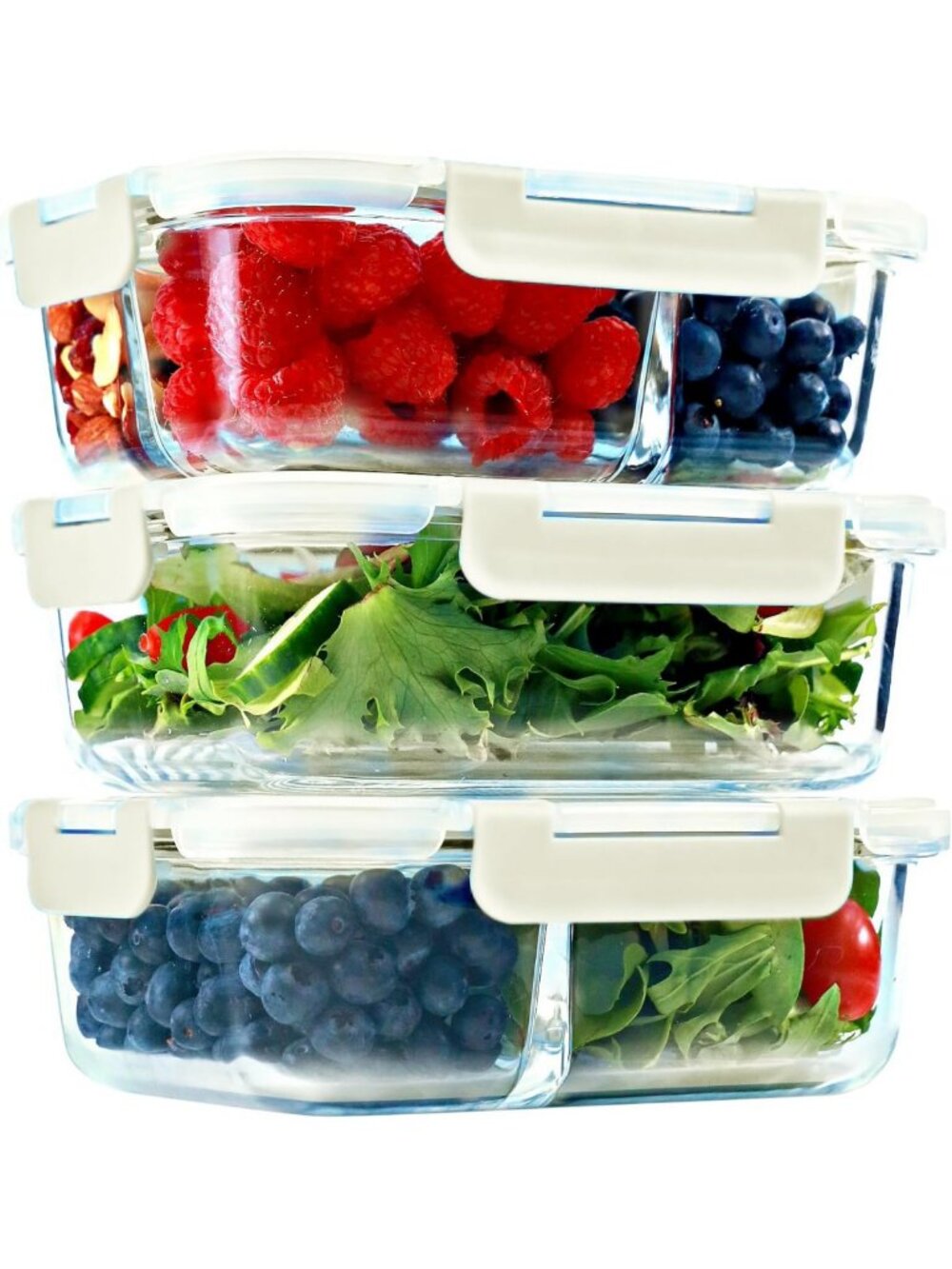 Versatile Glass Meal Prep Containers - 3 Pack Bento Box, Leak-Proof, Oven